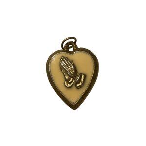 Gold-Tone Heart Pendant With Praying Hands Design